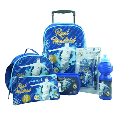 ست 12 در 1 کوله پشتی چرخدار 40 سانتی Real Madrid مدل Rainbow Max - Backpack - Trolly Bag - Promotion Items 12 in 1 - Real Madrid _کیف مدرسه